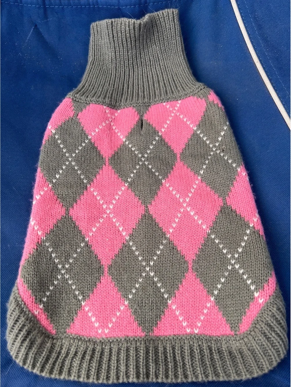 XS Dog Sweater Pink and Gray Argyle Knit Acrylic